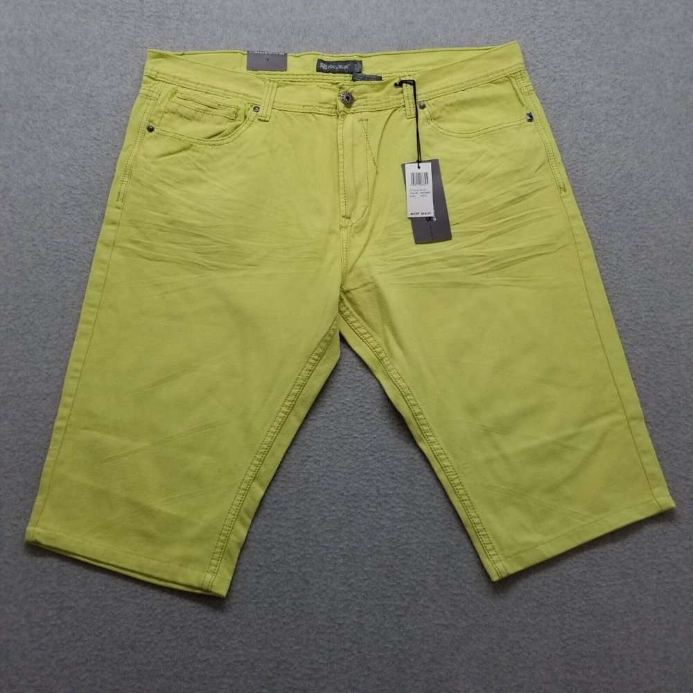 Royal Blue Shorts Mens 42 Neon Yellow Chino Pockets‎ Casual Cotton Outdoor